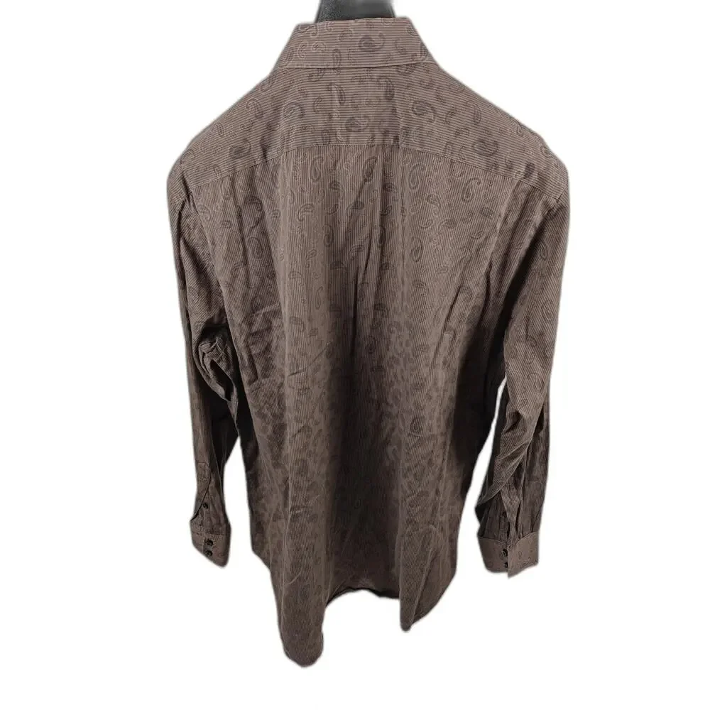 Men's TailorByrd Button Down Shirt Brown Paisley XL/TG
